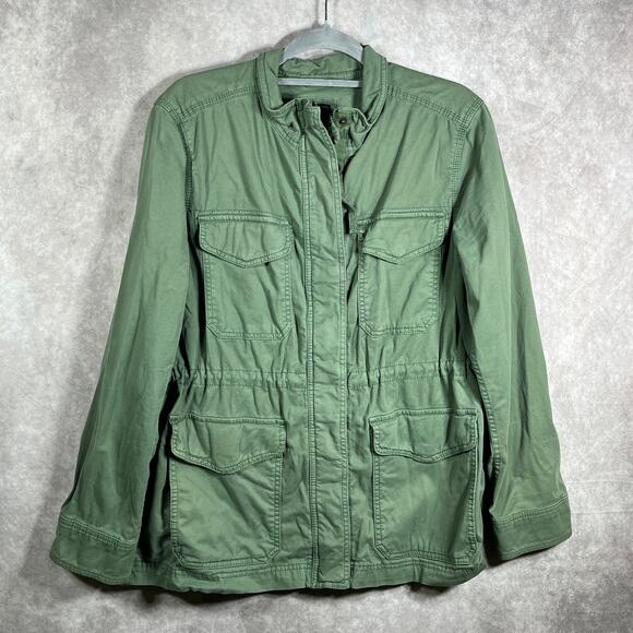 Gap Utility Jacket Womens Large Green Zip Up Cinched Waist‎ Pockets Long Sleeve - Picture 1 of 8